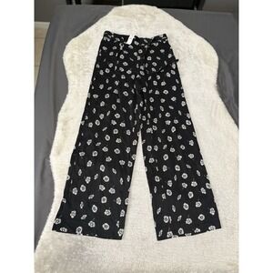 New Talbots Womens Black Floral High Waist Pants Size Small NWT Wide‎ Leg